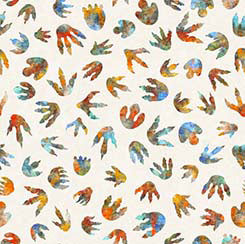 QT Fabrics DINOROARS! Dino Tracks quilting fabric — dinosaur tracks print