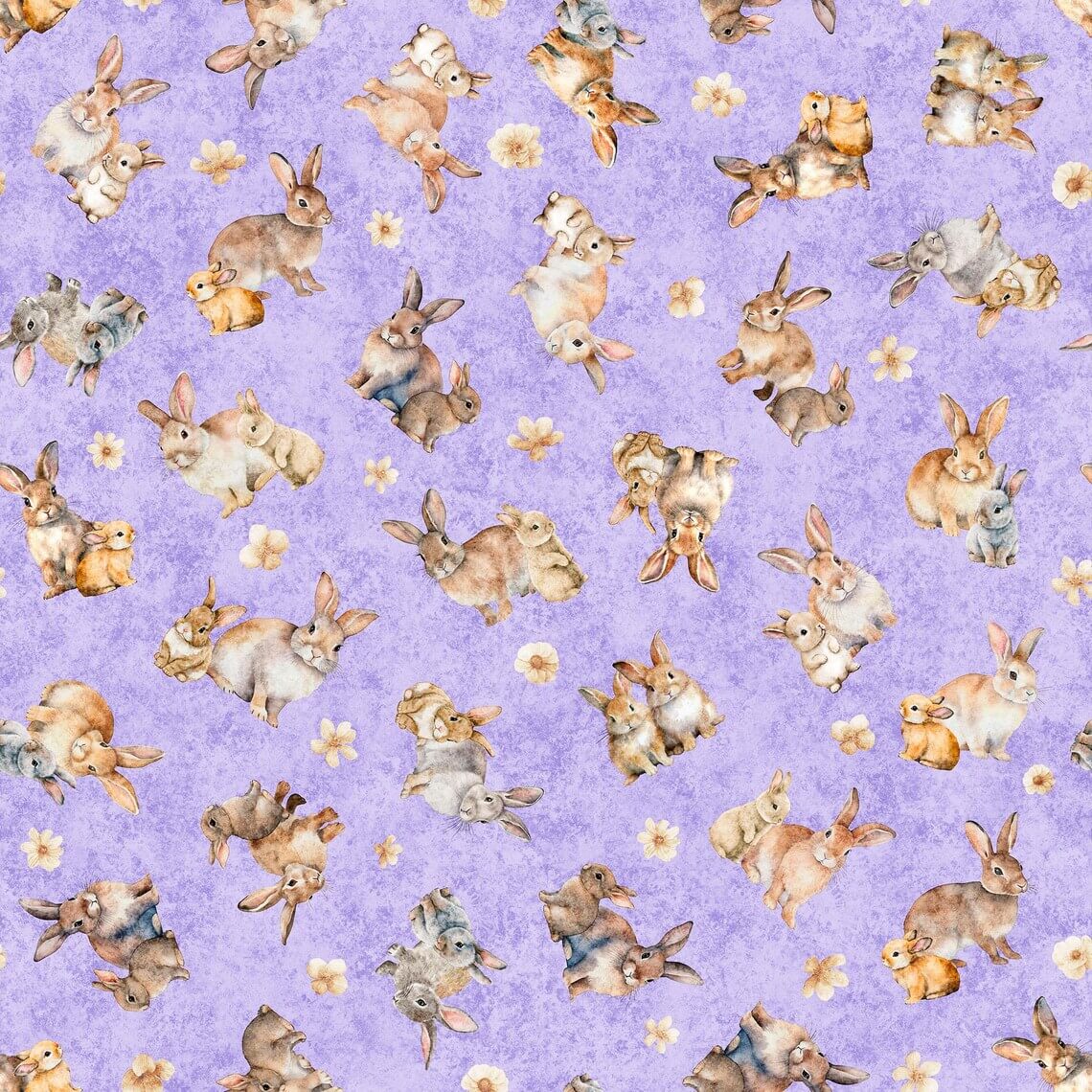 Hunny Bunny - Tossed Bunnies - Lilac 44" / 45" Fabric Per Yard