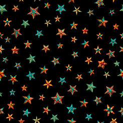 Quilting Treasures Santa's Workshop Stars quilting fabric in Black