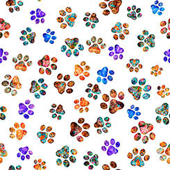 Quilting Treasures Feline Fantasia Paw Prints White quilting fabric