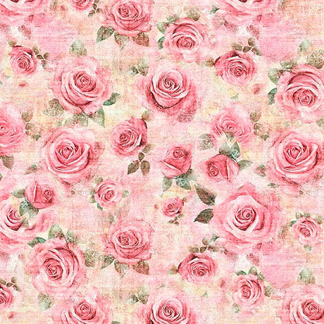 Pink Roses Sew Shabby Chic Cotton 44"/45" Fabric Per Yard