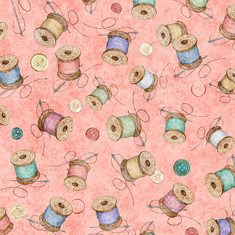 Salmon Spools of Thread Sew Shabby Chic Cotton 44"/45" Fabric Per Yard