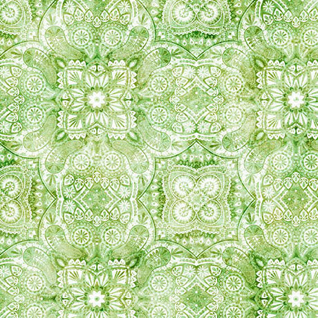 Light Green Medallion Geo Lil Farmers Cotton 44"/45" Fabric Per Yard
