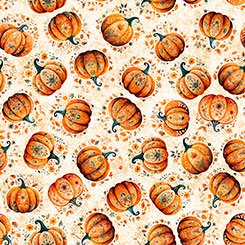 Harvest Hollow Tossed Pumpkins Cream quilting fabric by Quilting Treasures