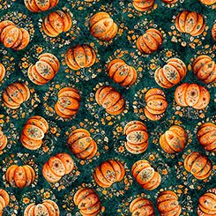 Harvest Hollow Tossed Pumpkins Teal quilting fabric by Quilting Treasures
