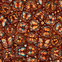 Harvest Hollow Butterflies Burnt Umber quilting fabric by Quilting Treasures