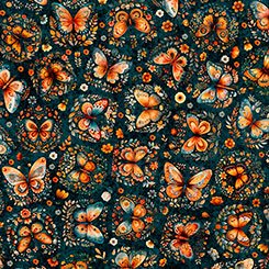 Harvest Hollow Butterflies Dark Teal quilting fabric by Quilting Treasures
