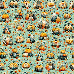 Harvest Hollow Pumpkin Patch Dusty Aqua quilting fabric by Quilting Treasures