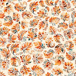 Harvest Hollow Fall Leaves Cream quilting fabric by Quilting Treasures