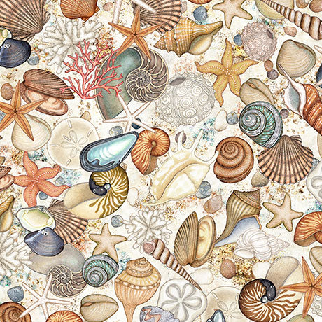 NAUTICUS SHELLS CREAM 44"/45" Fabric Per Yard