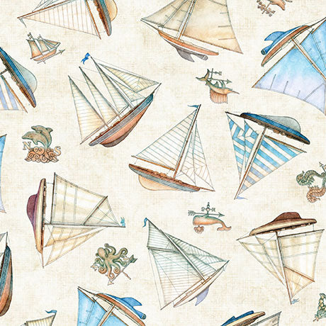 NAUTICUS SHIPS TOSS CREAM 44"/45" Fabric Per Yard