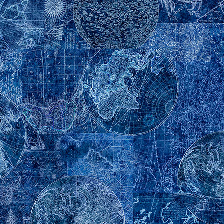 NAUTICUS MAP TONAL NAVY 44"/45" Fabric Per Yard