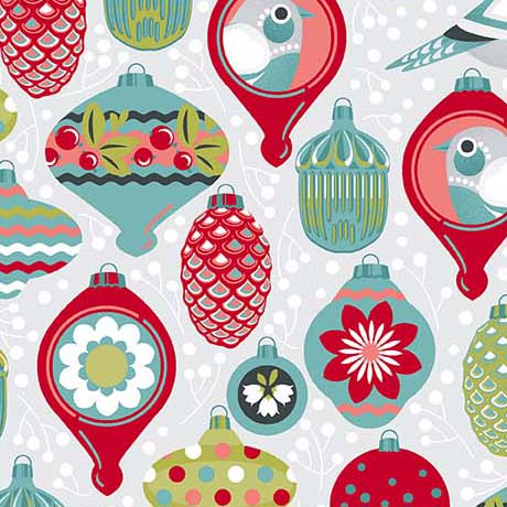 12 Days of Christmas Ornaments Light Gray Cotton Fabric 44"/45" Fabric Per Yard