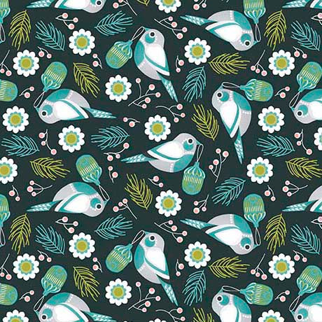 12 Days of Christmas Turtle Doves Dark Teal Cotton Fabric 44"/45" Fabric Per Yard