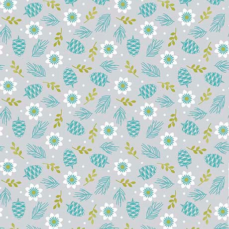 12 Days of Christmas Flowers & Pine Gray Cotton Fabric 44"/45" Fabric Per Yard