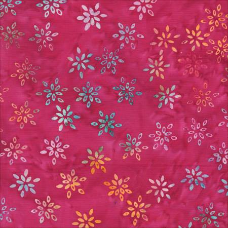 Anthology Fabrics Magenta Sparkling Flowers batik quilting fabric — sparkling floral in magenta
