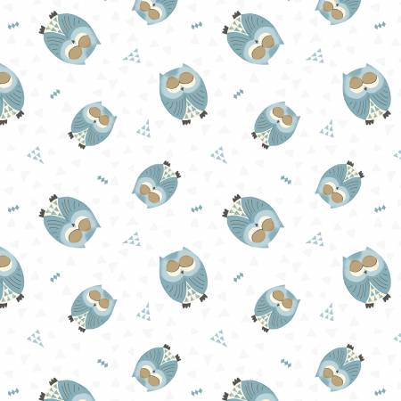 Wilmington Winsome Critters white owl toss quilting cotton fabric
