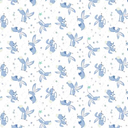 Wilmington Safari Lullaby White Bunny Toss quilting fabric — sweet bunnies on white
