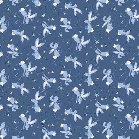 Wilmington Safari Lullaby Blue Bunny Toss quilting fabric — sweet bunnies on blue