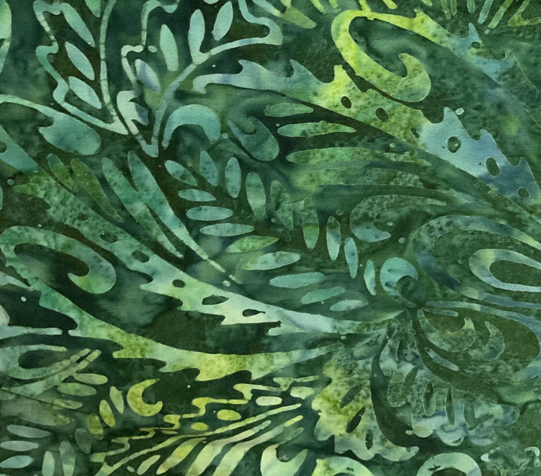Oasis Fabrics batik stamp leaf swirl quilting fabric in Green