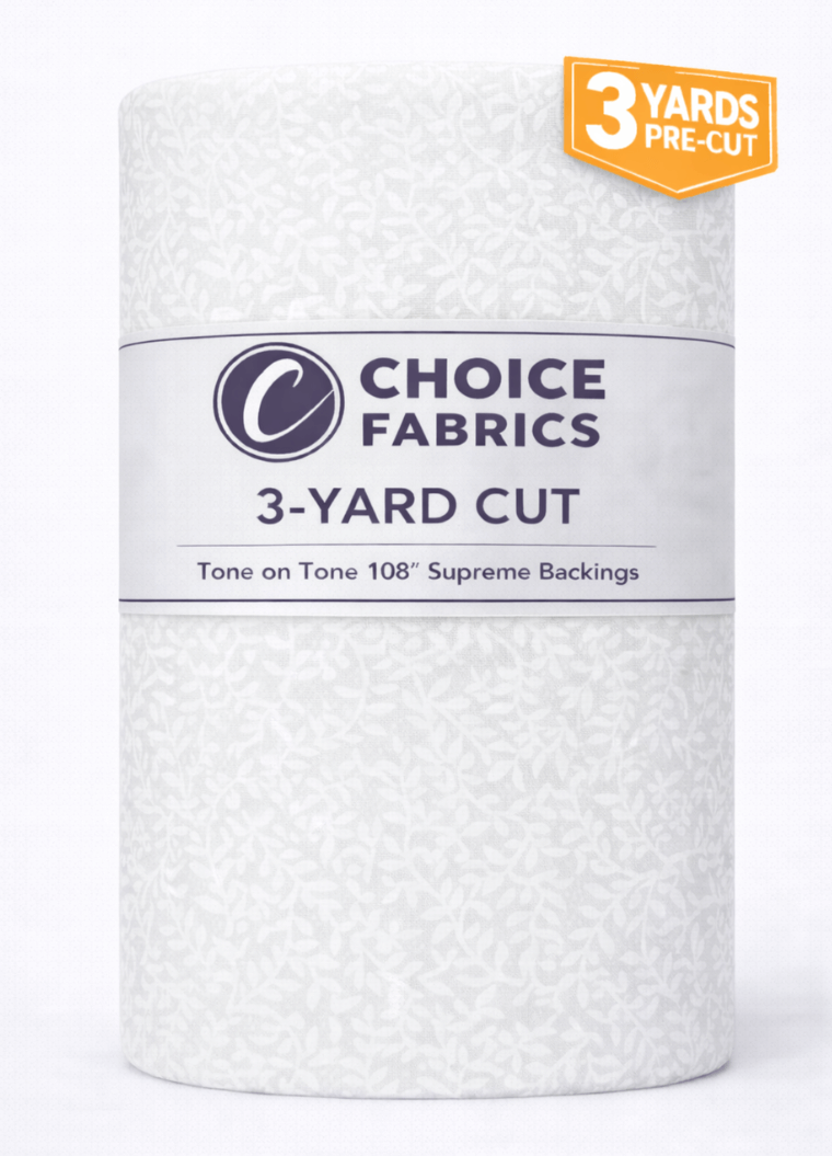 Choice Fabrics Tone on Tone 108 inch quilt backing white on white vines 3 yard pack