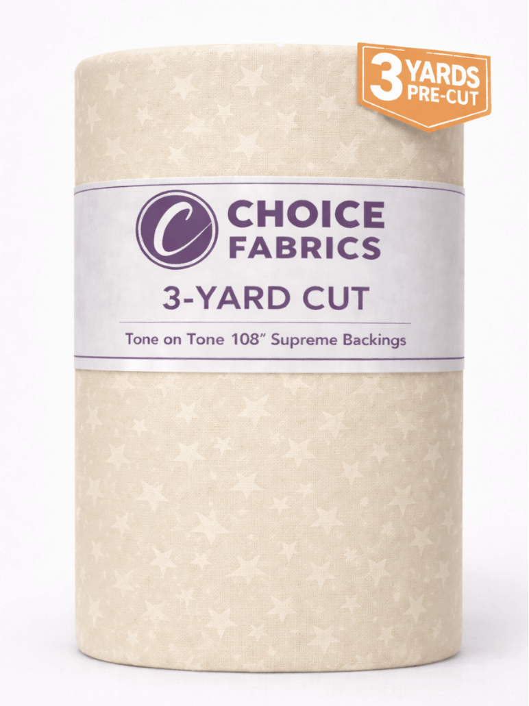 Choice Fabrics Tone on Tone 108 inch quilt backing white on cream stars 3 yard pack