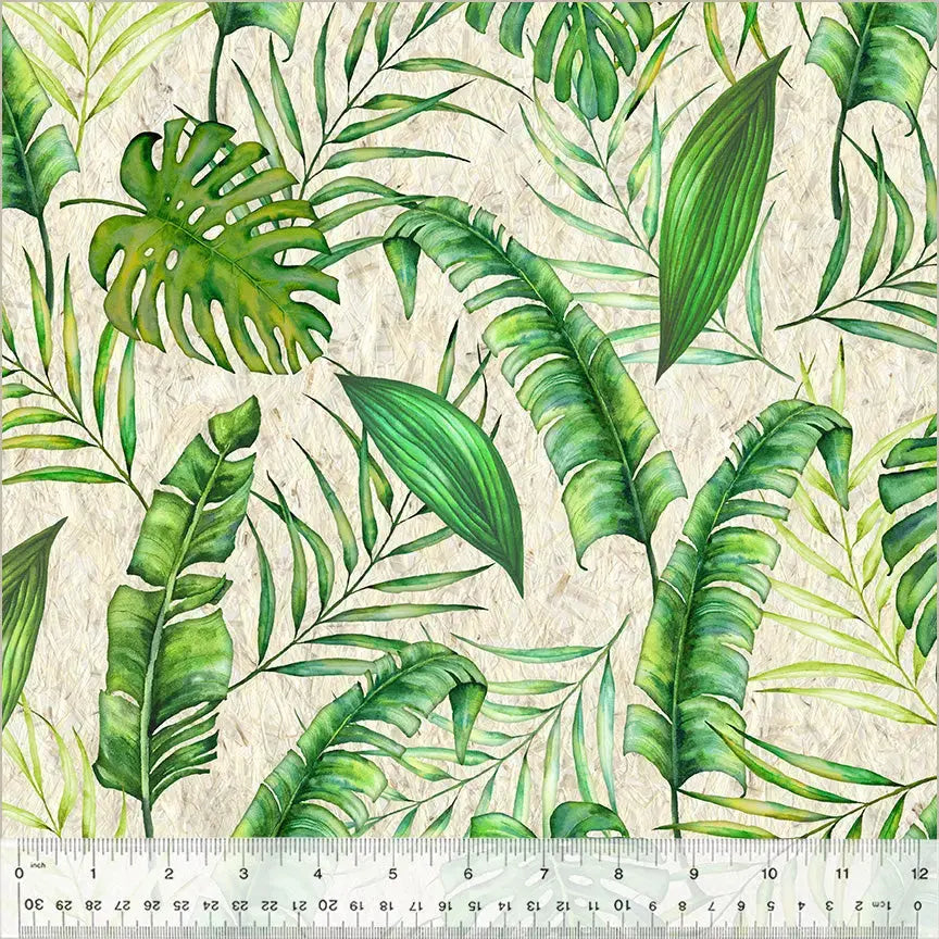 Green Tropical Leaves Wideback Cotton Fabric ( 2 3/4 Yard Pack ) - Linda's Electric Quilters