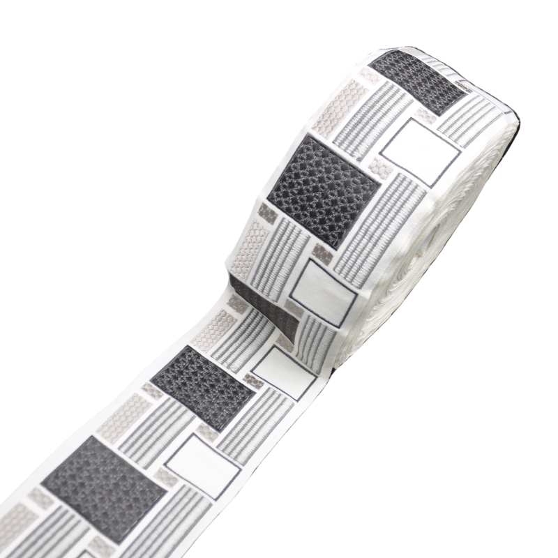 4-inch Decorative Woven Jacquard Trim Tape - Geometric Block Pattern – 5 Yard Roll | Style BR-756