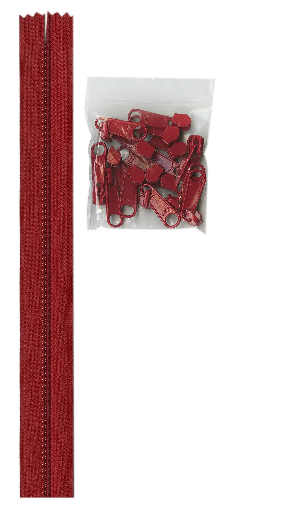 4 yards of 16mm #4.5 zipper chain and 16 Extra-Large Coordinated Pulls Hot Red - Linda's Electric Quilters