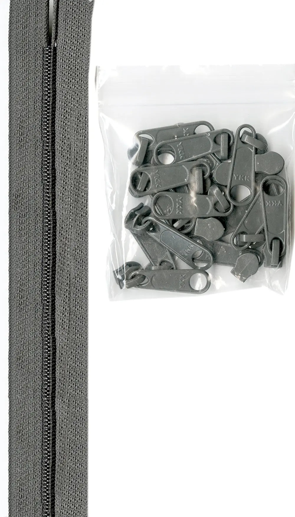 4 yards of 16mm #4.5 zipper chain and 16 Extra-Large Coordinated Pulls Pewter - Linda's Electric Quilters