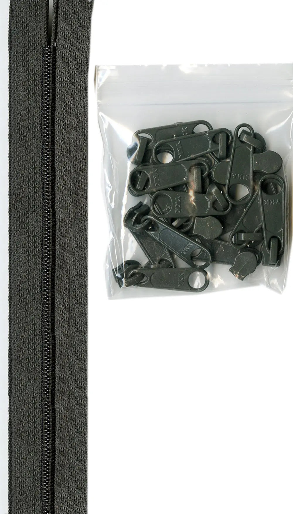 4 yards of 16mm #4.5 zipper chain and 16 Extra-Large Coordinated Pulls Slate Gra - Linda's Electric Quilters