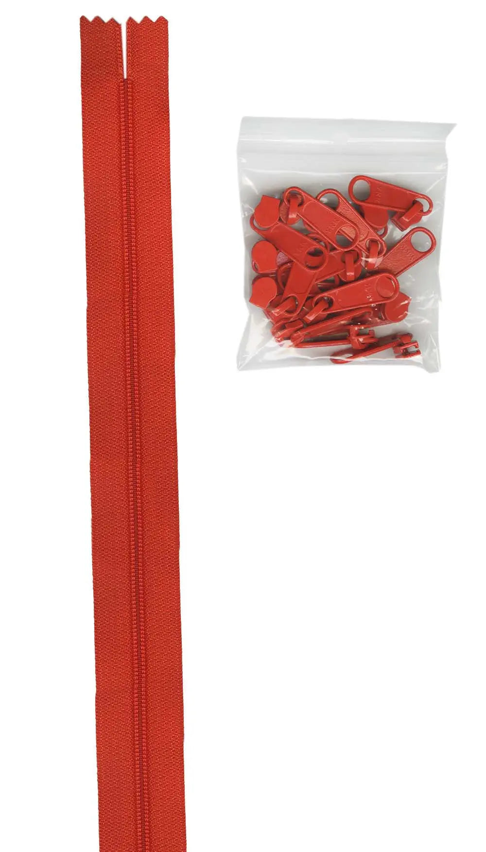 4 yards of 16mm #4.5 zipper chain and 16 Extra-Large Coordinated Pulls Tangerine - Linda's Electric Quilters