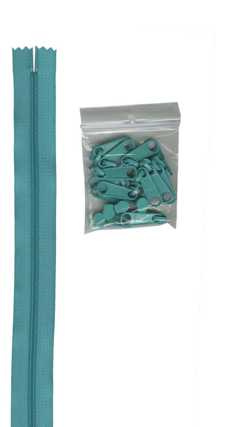 4 yards of 16mm #4.5 zipper chain and 16 Extra-Large Coordinated Pulls Turquoise