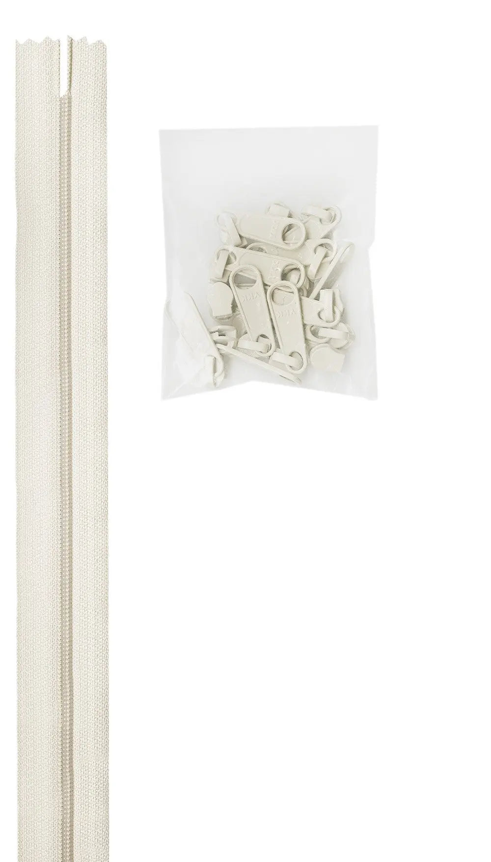 4 yards of 16mm #4.5 zipper chain and 16 Extra-Large Coordinated Pulls White - Linda's Electric Quilters