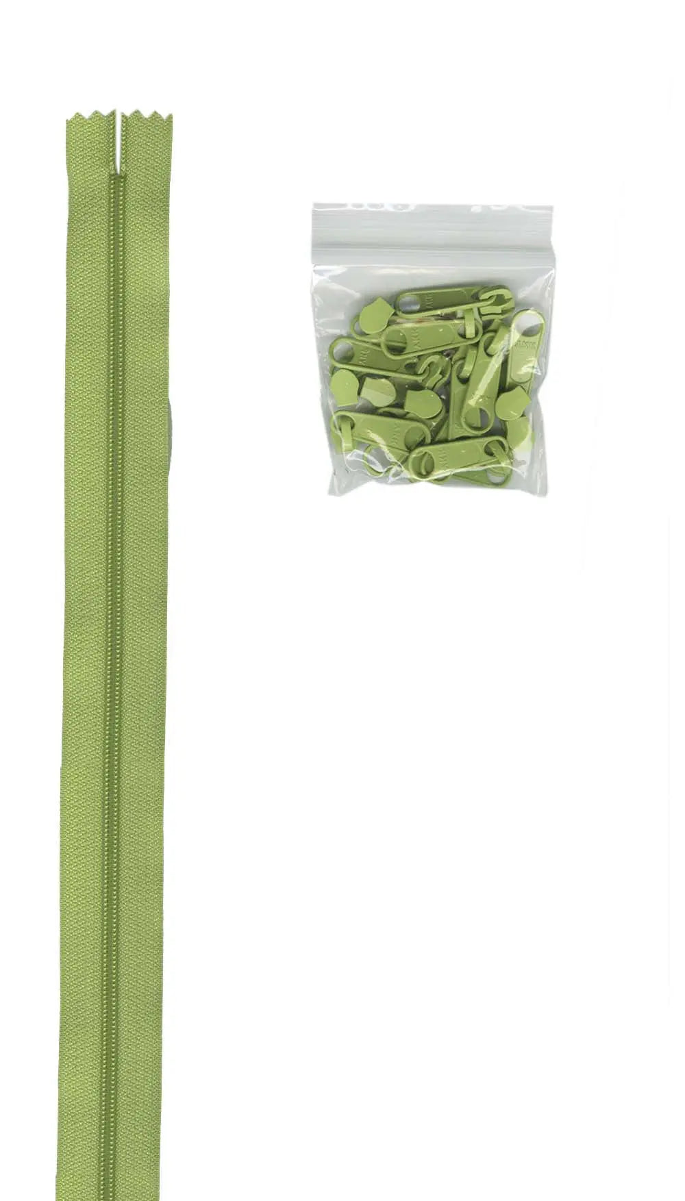 4 yards of 16mm #4.5 zipper chain and 16 X-Large Coordinated Pulls Chartreuse - Linda's Electric Quilters