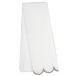 White kitchen towel with taupe scalloped edge