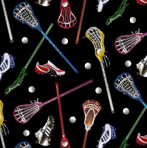 Elizabeth's Studio Sports Collection 421 Black quilting fabric — sports print on black