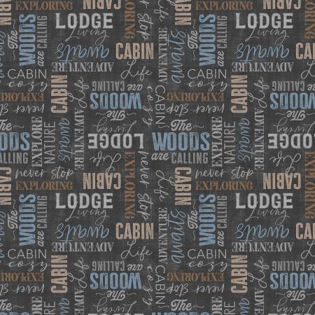 Wilmington Timberland Trails Words All Over quilting fabric in Dark Gray