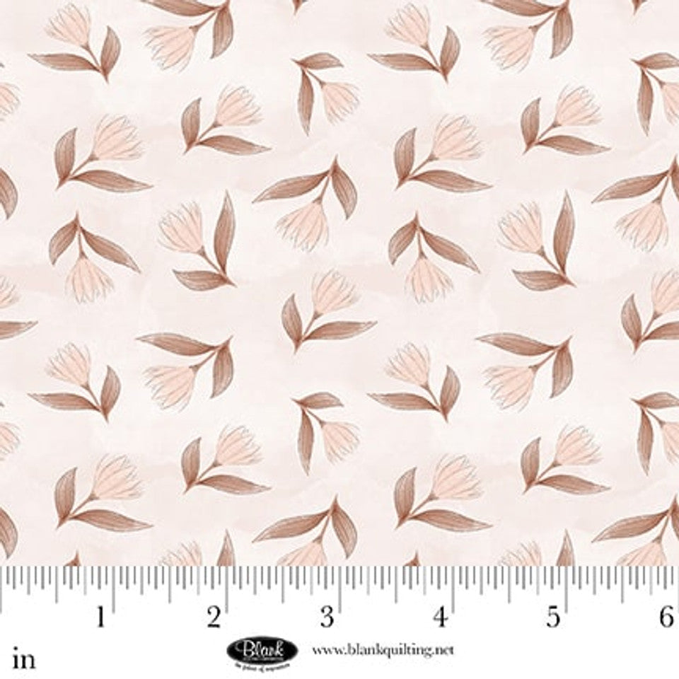 Dusty Rose Tossed Flowers Petals & Pewter Cotton 44"/45" Fabric Per Yard