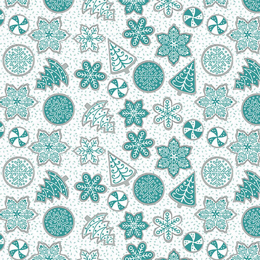 Nordic Cabin - Cookies - Teal Metallic 44" / 45" Fabric Per Yard