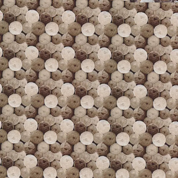 Brown Sepia My Pet Family Yarn Balls Cotton 44"/45" Fabric Per Yard - Linda's Electric Quilters