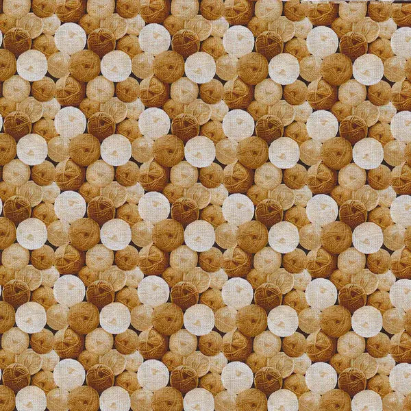 Brown Gold My Pet Family Yarn Balls Cotton 44"/45" Fabric Per Yard - Linda's Electric Quilters
