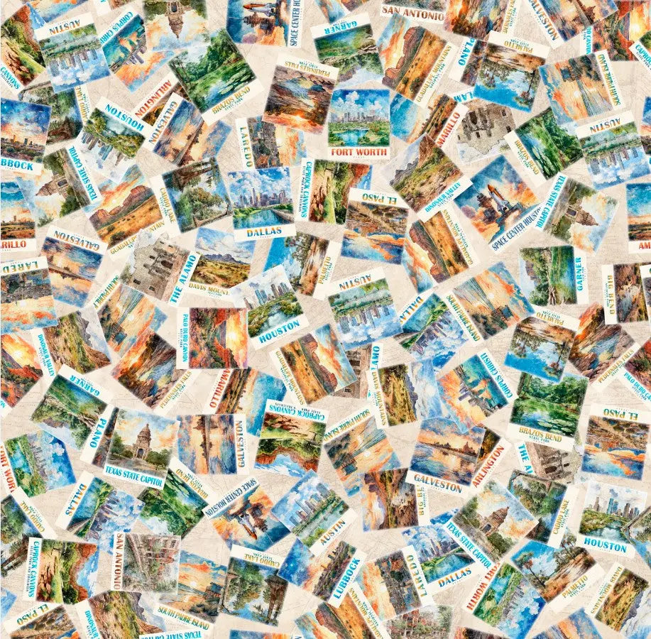 Cream Blush Postcards From Texas Cotton 44"/45" Fabric Per Yard - Linda's Electric Quilters