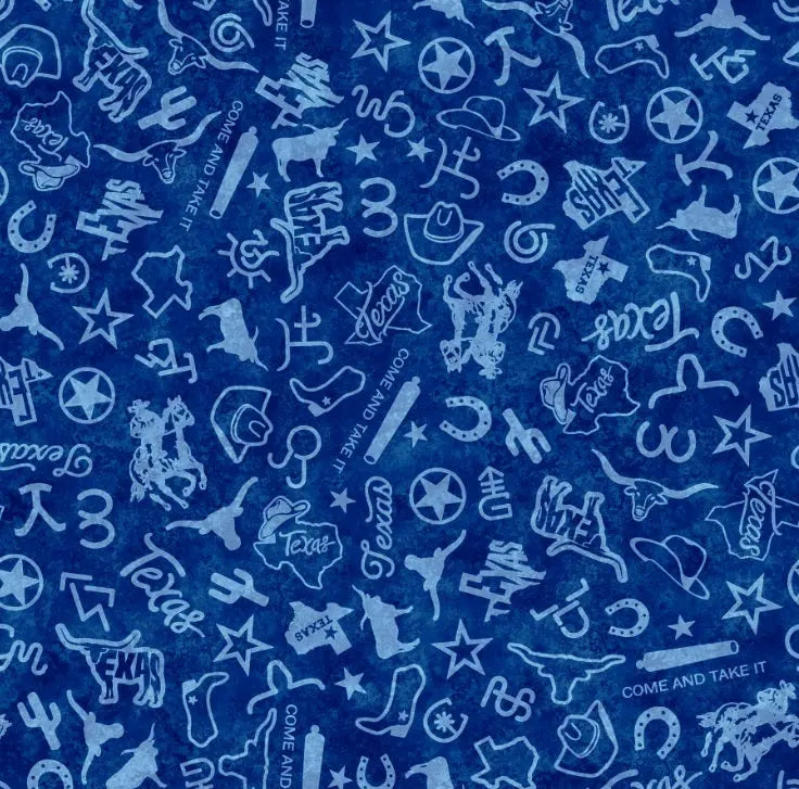 Blue Texas Icons Tonal Blender Cotton 44"/45" Fabric Per Yard - Linda's Electric Quilters