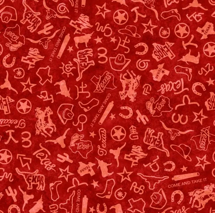 Red Texas Icons Tonal Blender Cotton 44"/45" Fabric Per Yard - Linda's Electric Quilters