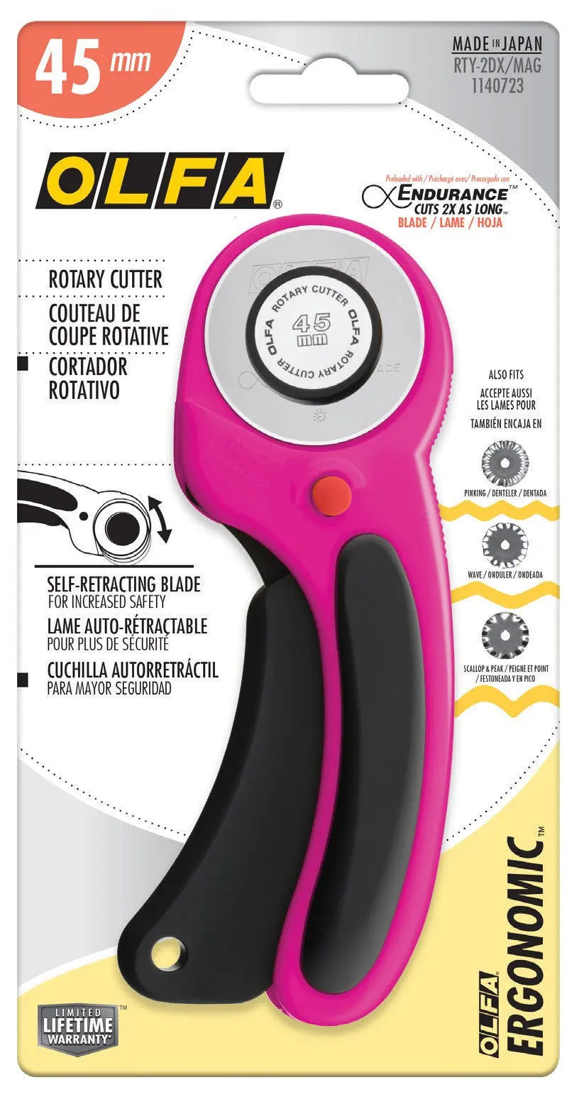 45mm Ergonomic Rotary Cutter Magenta - Linda's Electric Quilters