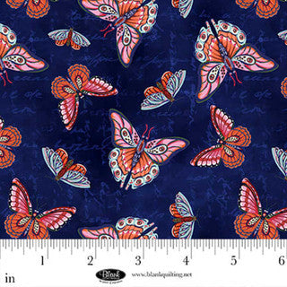 Cameo Appearance Butterflies Navy Cotton 44"/45" Fabric Per Yard