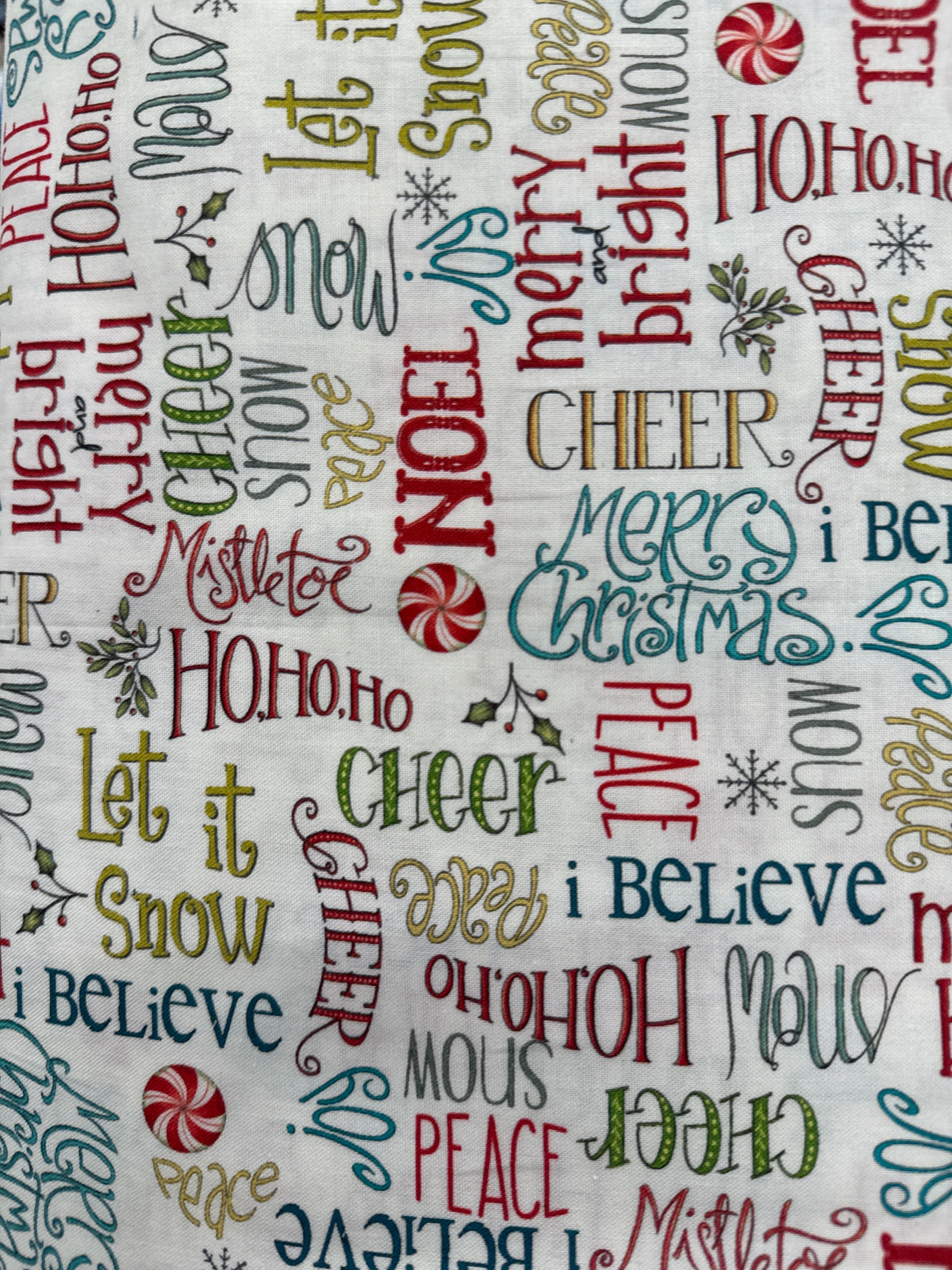 A Very Terrific Christmas White Words holiday quilting fabric by Windham Fabrics