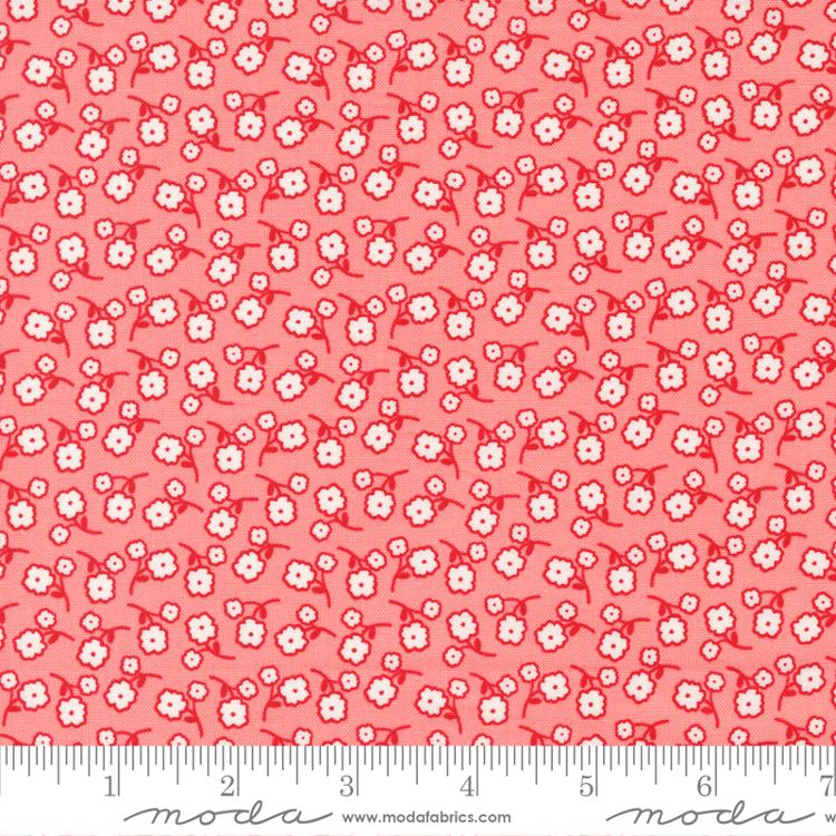 Moda Zinnia floral quilting cotton fabric in Flamingo pink