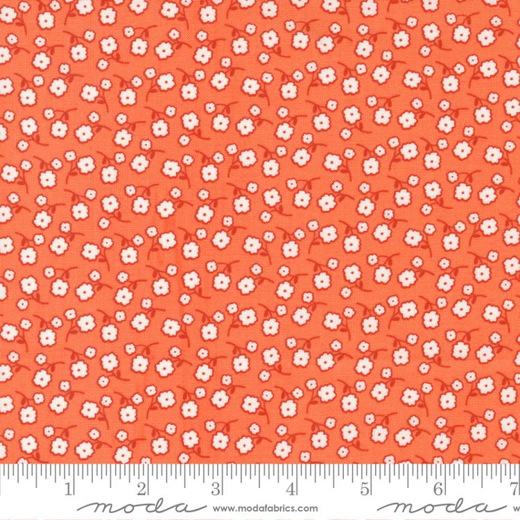 Moda Zinnia floral quilting cotton fabric in Clementine orange